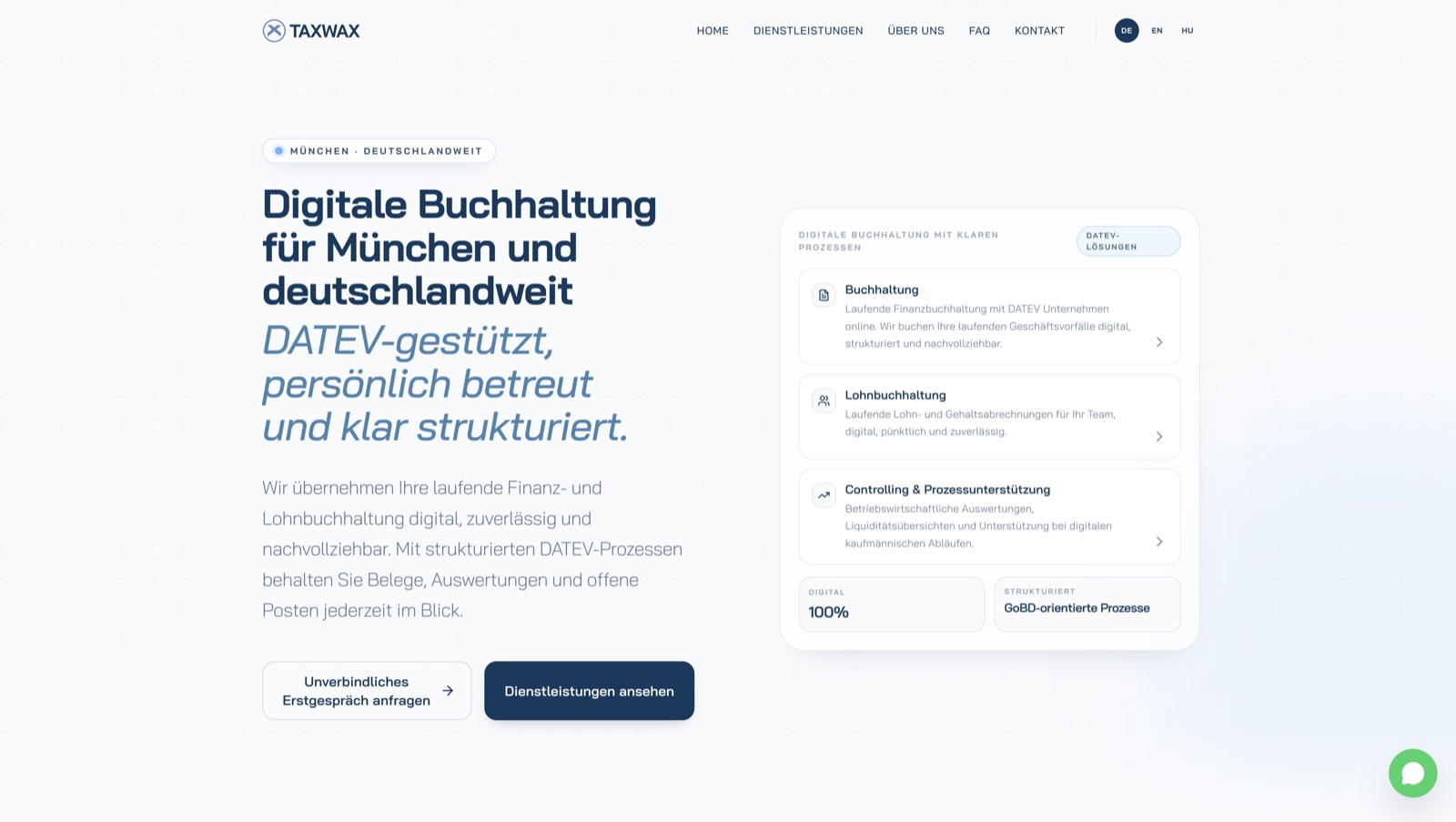 TaxWax Website – Digitale Buchhaltung